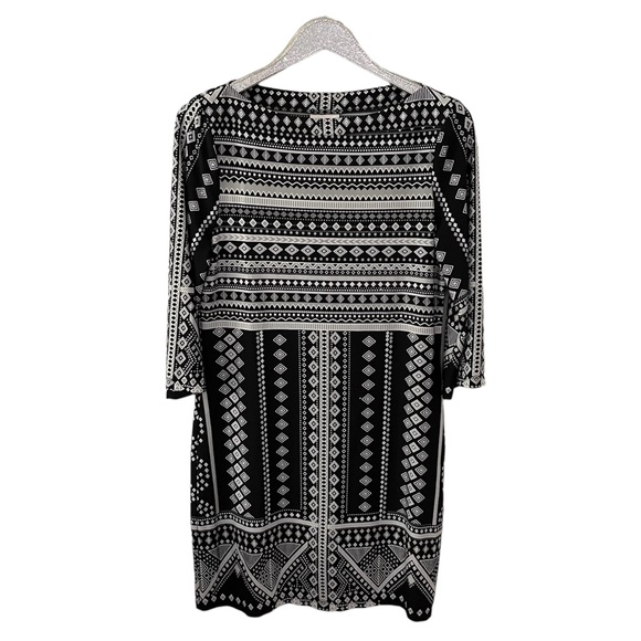 Beige by eci Black and White Print 3/4 Length Sleeves Shift Dress Size 12 - Picture 1 of 7